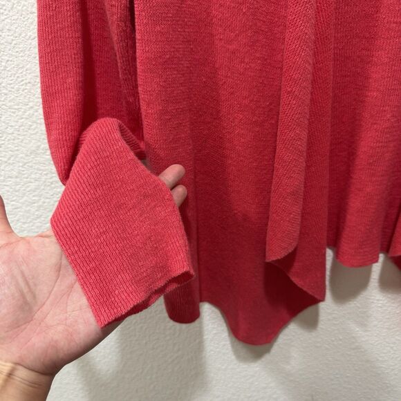 Eileen Fisher 100% Organic Linen Angled Front Cardigan Red Pink Womens XS Crop - Picture 2 of 7